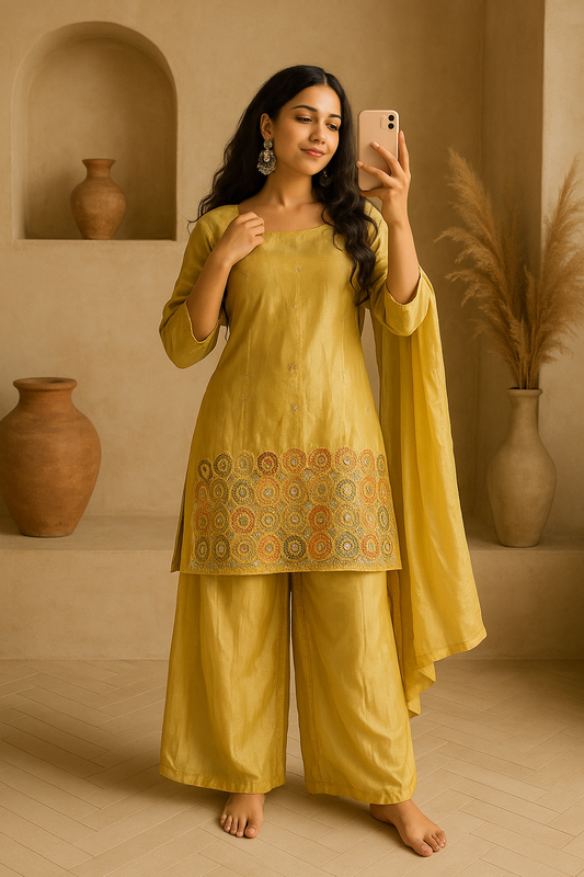 Designer Heavy Sharara Set for Women – Embroidered Kurta, Palazzo & Dupatta