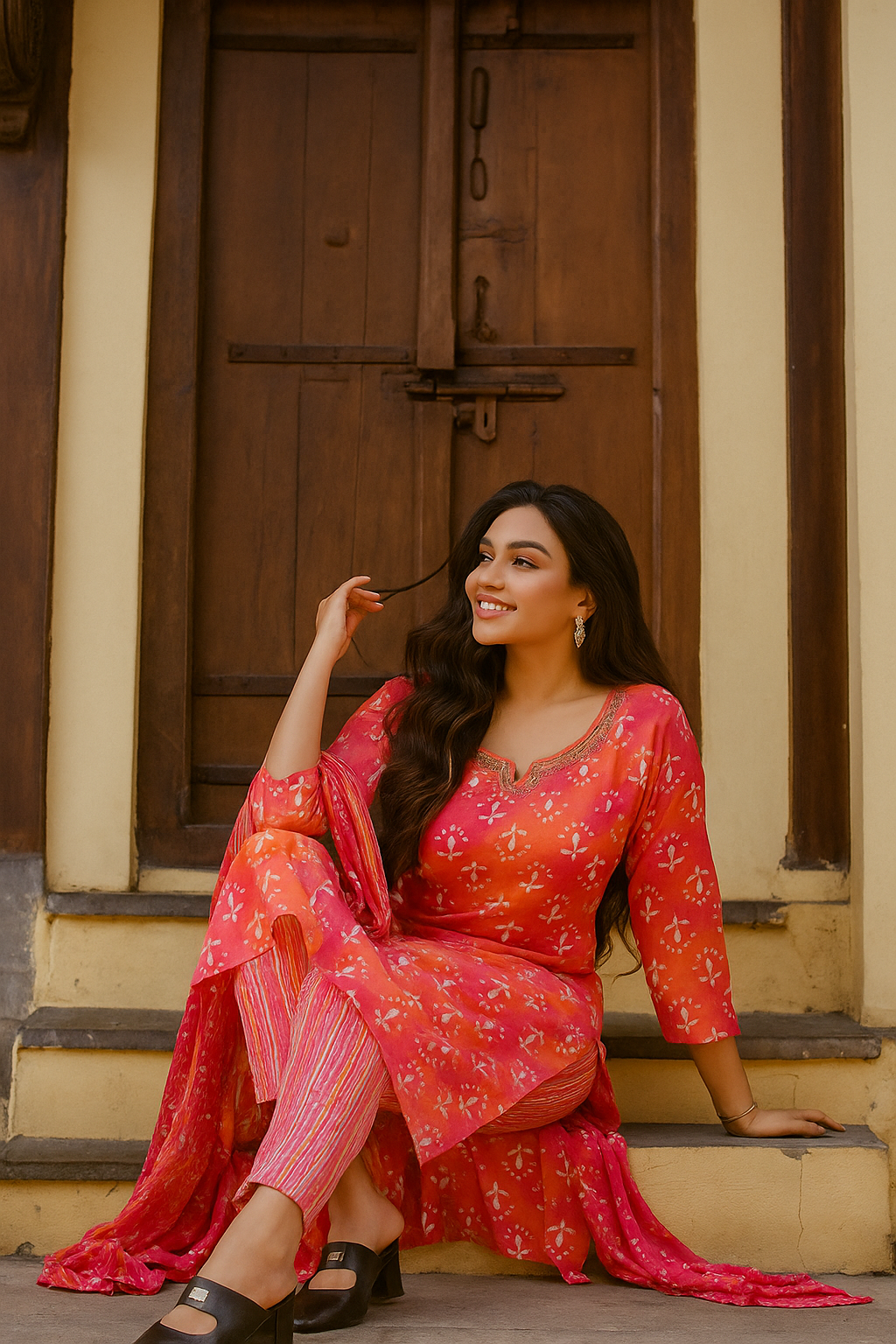 Green Handcrafted Bandhani Print Cotton Kurta Set with Dupatta – Ethnic Elegance by APSSARA