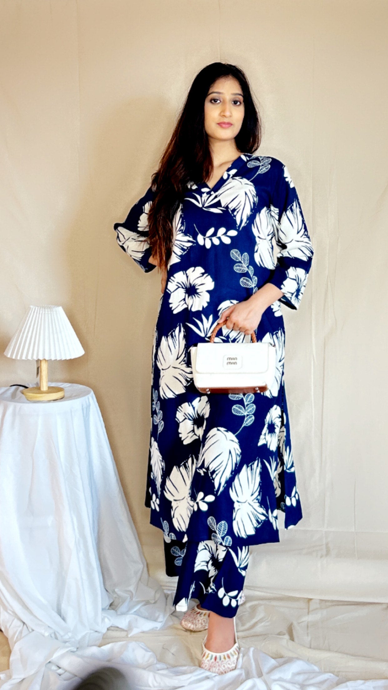 Navy Blue Floral Co-ord Set for Women – Stylish Printed Cotton Two-Piece Lounge & Casual Wear by APSSARA