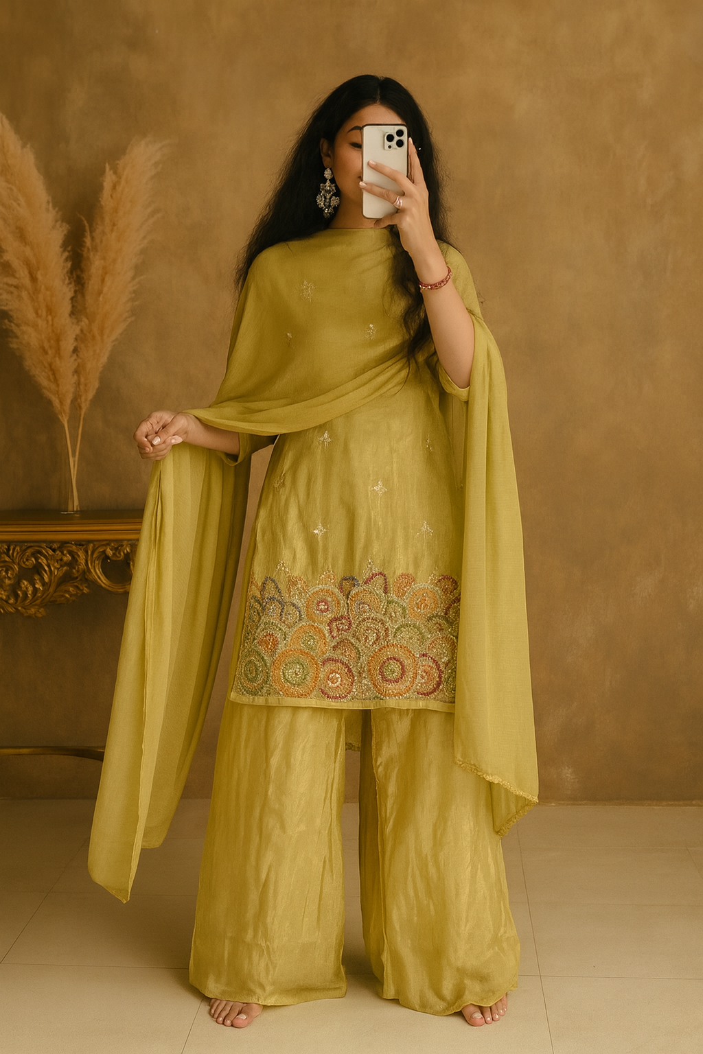 Designer Heavy Sharara Set for Women – Embroidered Kurta, Palazzo & Dupatta