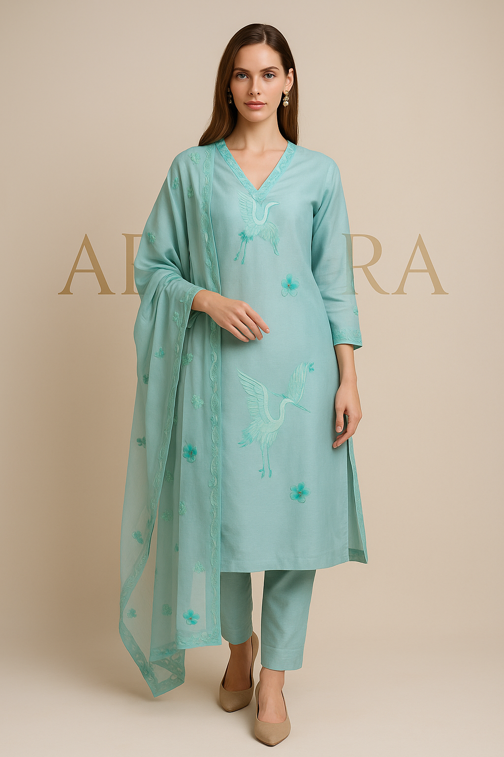 Blue Linen Cotton 3-Piece Kurta Set with Dupatta | Summer Ethnic Wear for Women