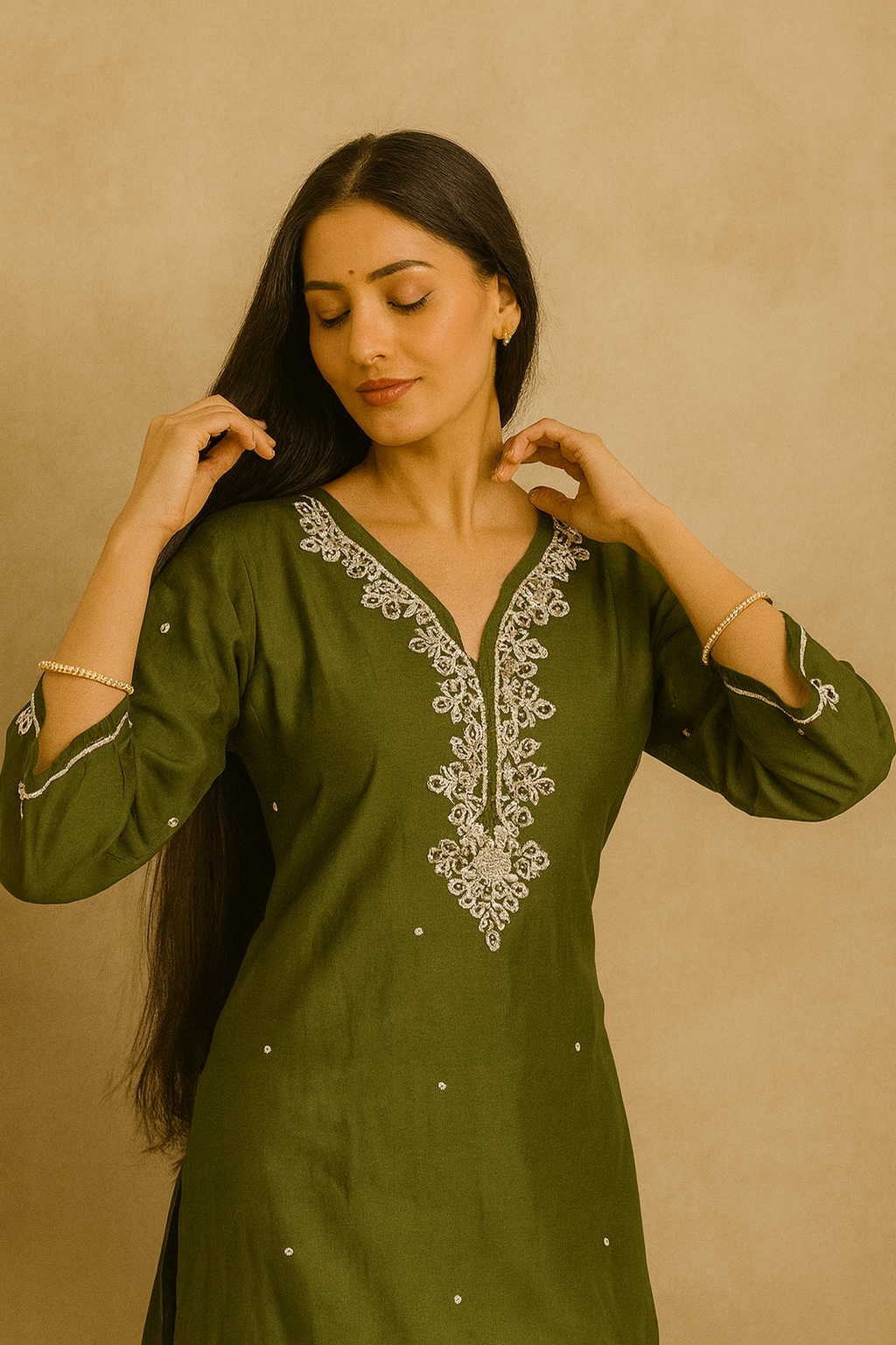 Elegant Green Cord Set with Moti Work & Plazo Pants | Festive & Casual Ethnic Wear for Women