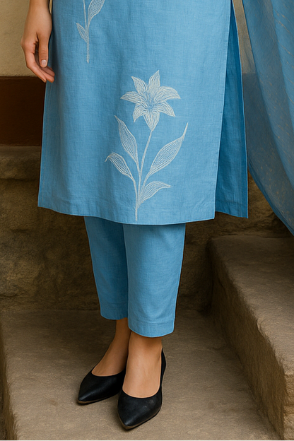 Women's Summer Special Sky Blue Cotton Kurta Set with Dupatta