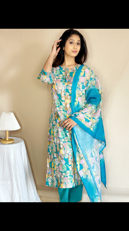 Floral Moti Work Kurta Set with Cotton Dupatta – 3-Piece Ethnic Wear for Women by APSSARA