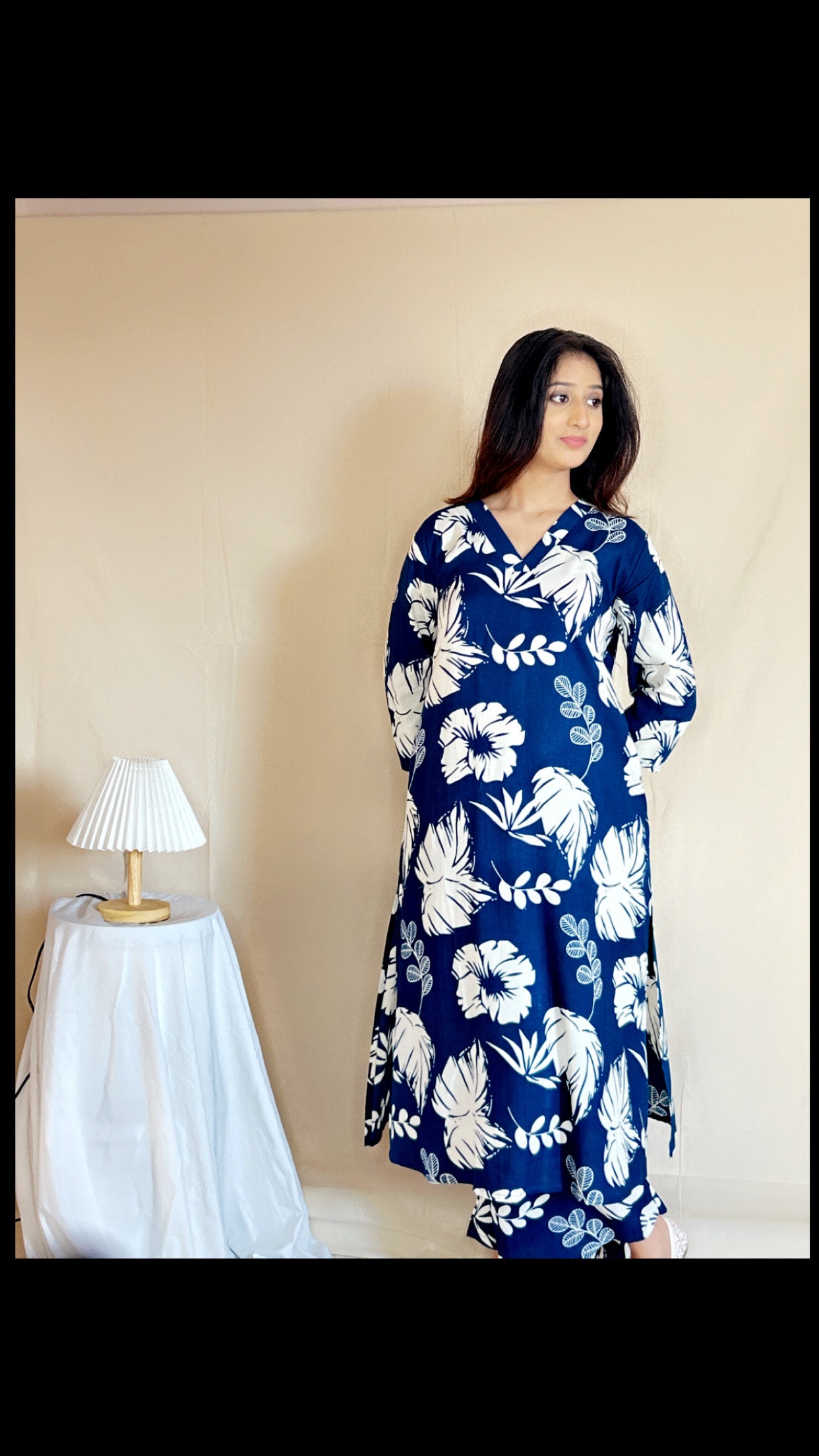 Navy Blue Floral Co-ord Set for Women – Stylish Printed Cotton Two-Piece Lounge & Casual Wear by APSSARA