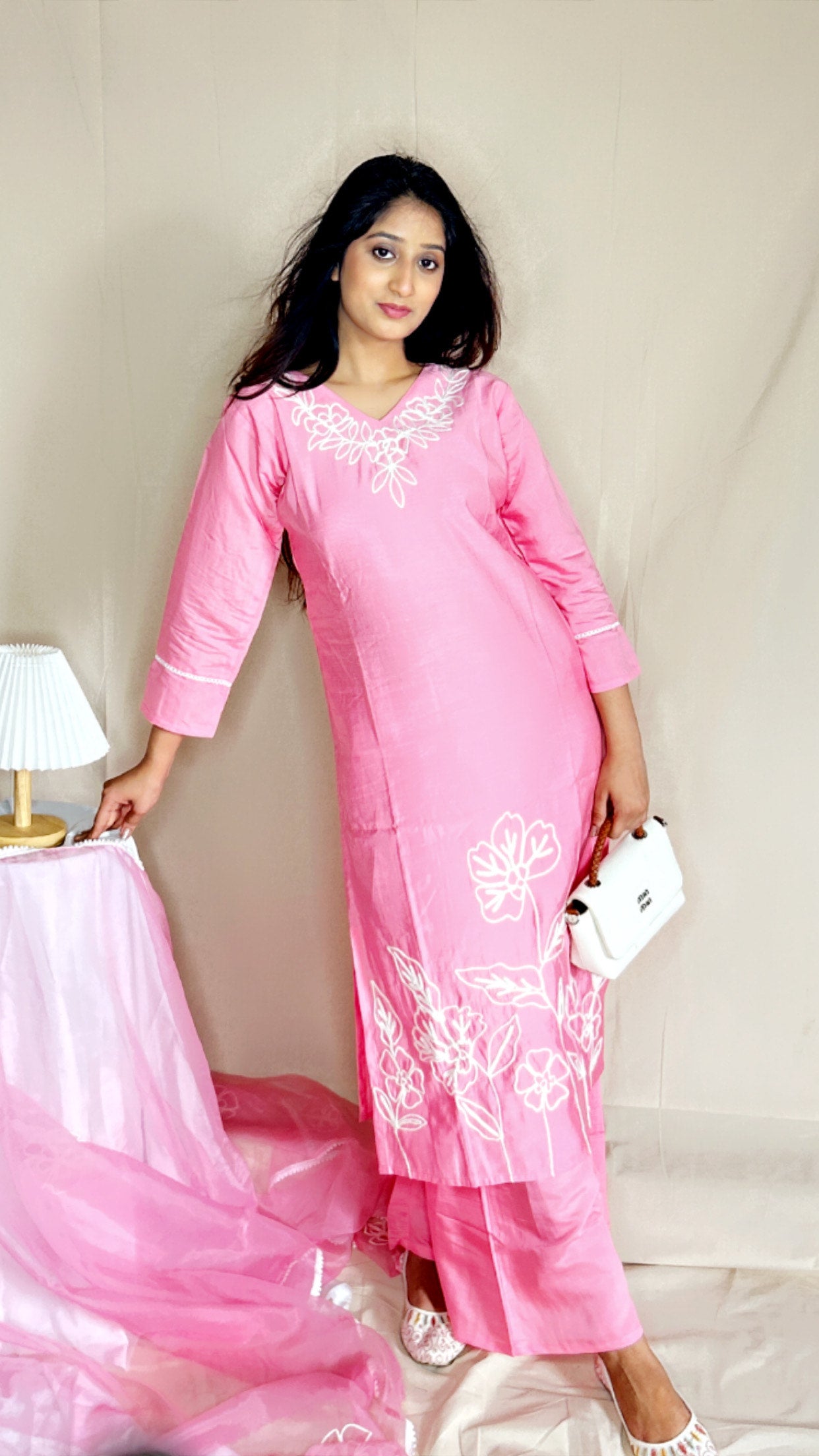 Pink Silk Kurta Set for Women with Organza Dupatta | 3 Piece Ethnic Suit for Festive & Party Wear