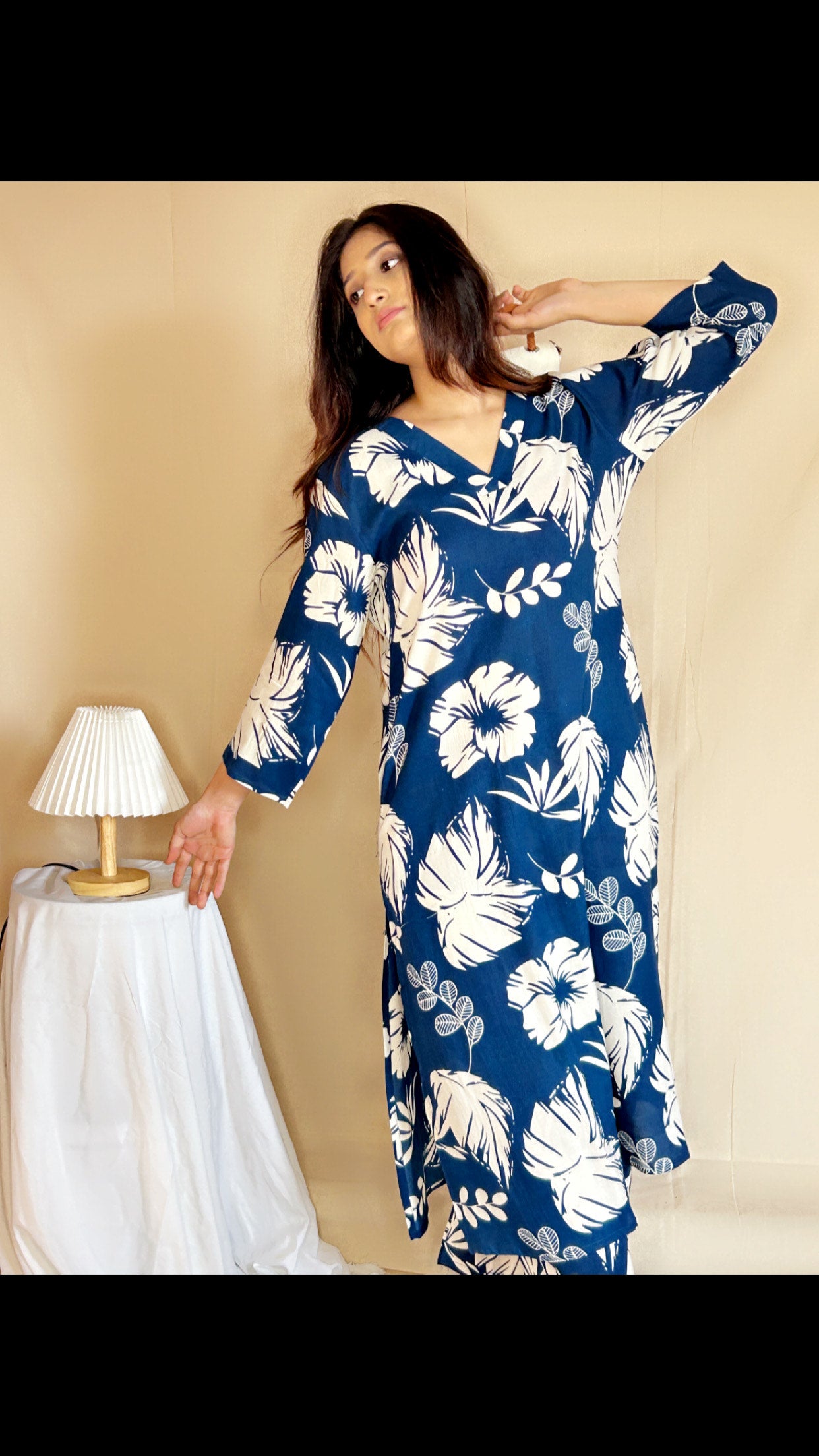 Navy Blue Floral Co-ord Set for Women – Stylish Printed Cotton Two-Piece Lounge & Casual Wear by APSSARA