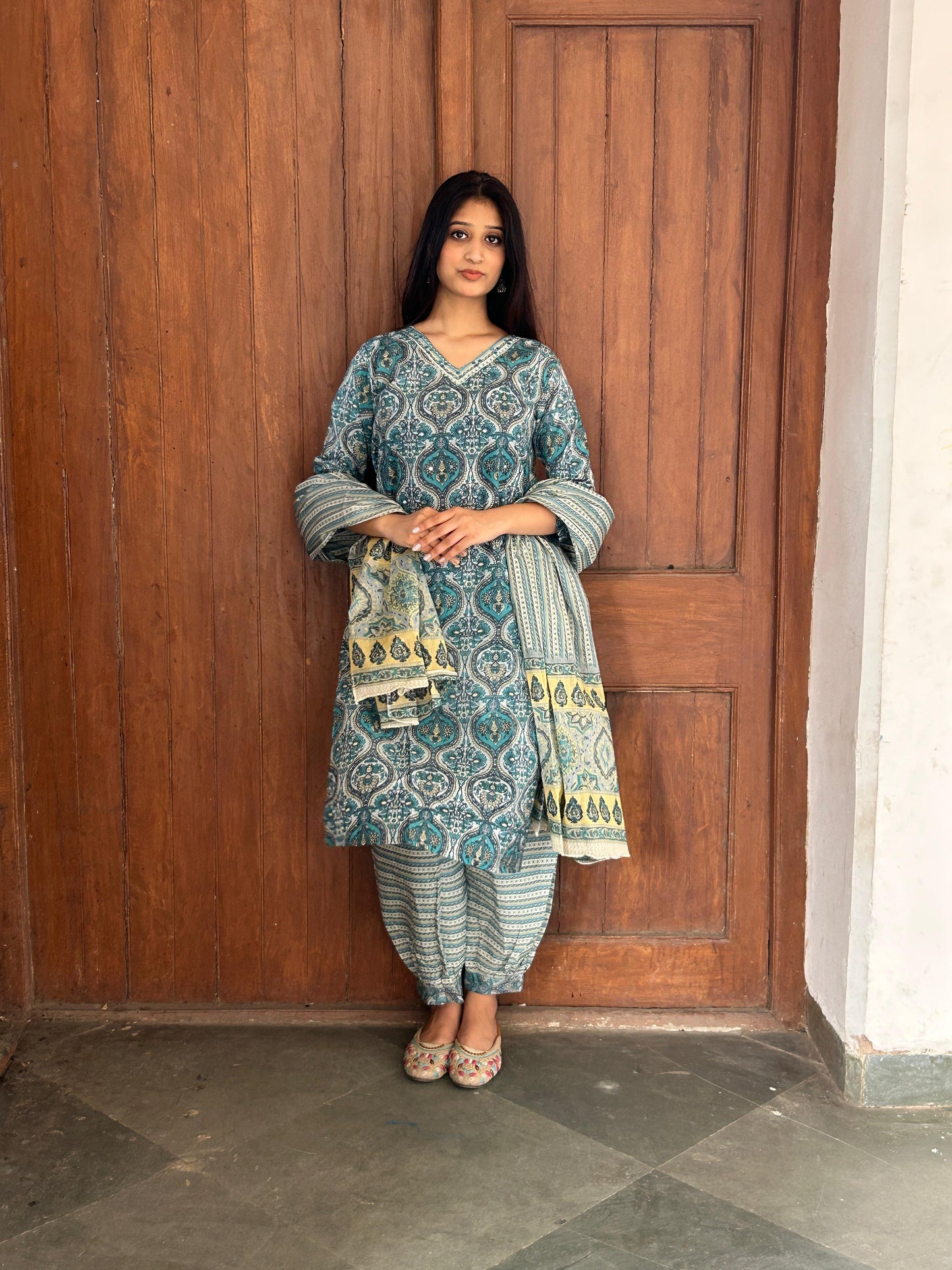 Cotton Printed Kurta Set with Afghani Pants & Dupatta – Comfortable 3-Piece Ethnic Wear for Women | APSSARA