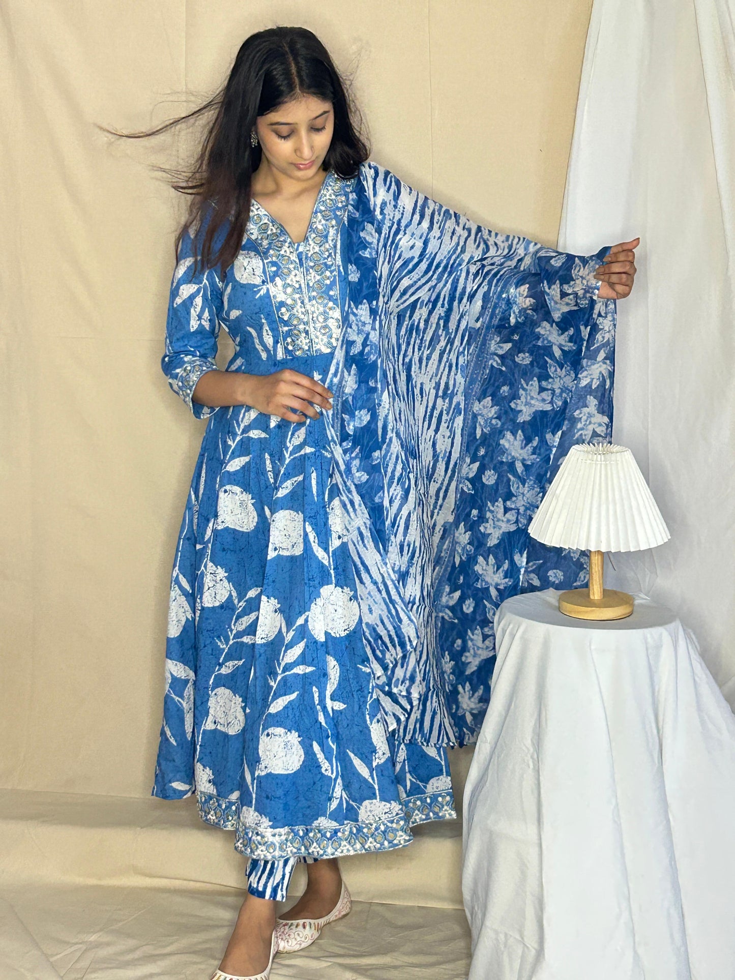 Blue Floral Anarkali Kurta Set with Pant & Dupatta – Elegant 3-Piece Ethnic Wear for Women by APSSARA