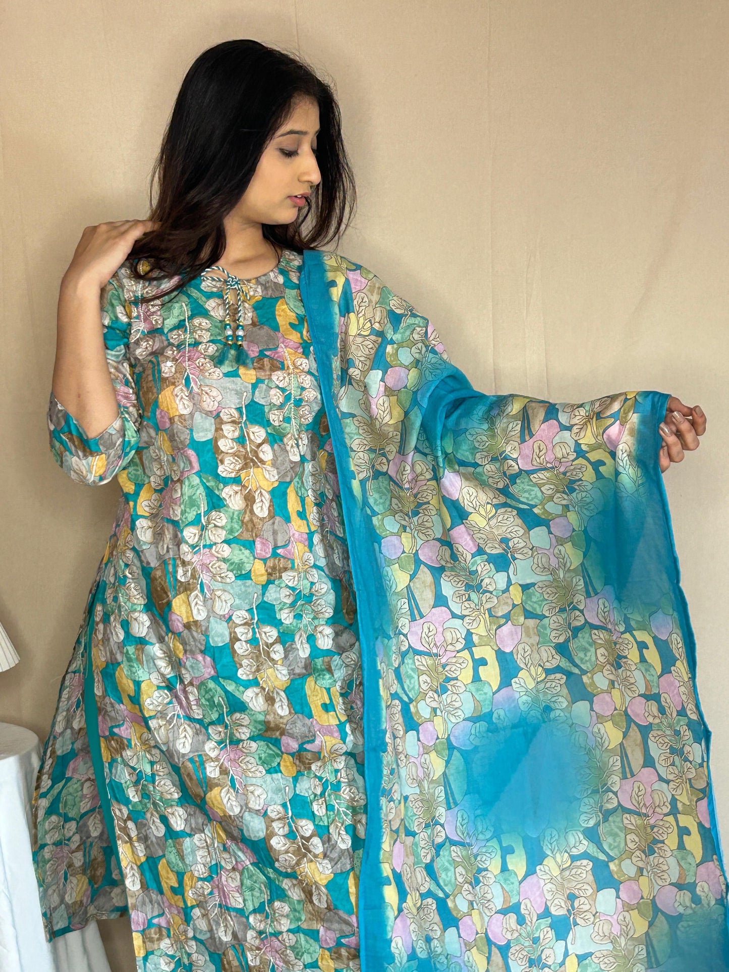 Floral Moti Work Kurta Set with Cotton Dupatta – 3-Piece Ethnic Wear for Women by APSSARA