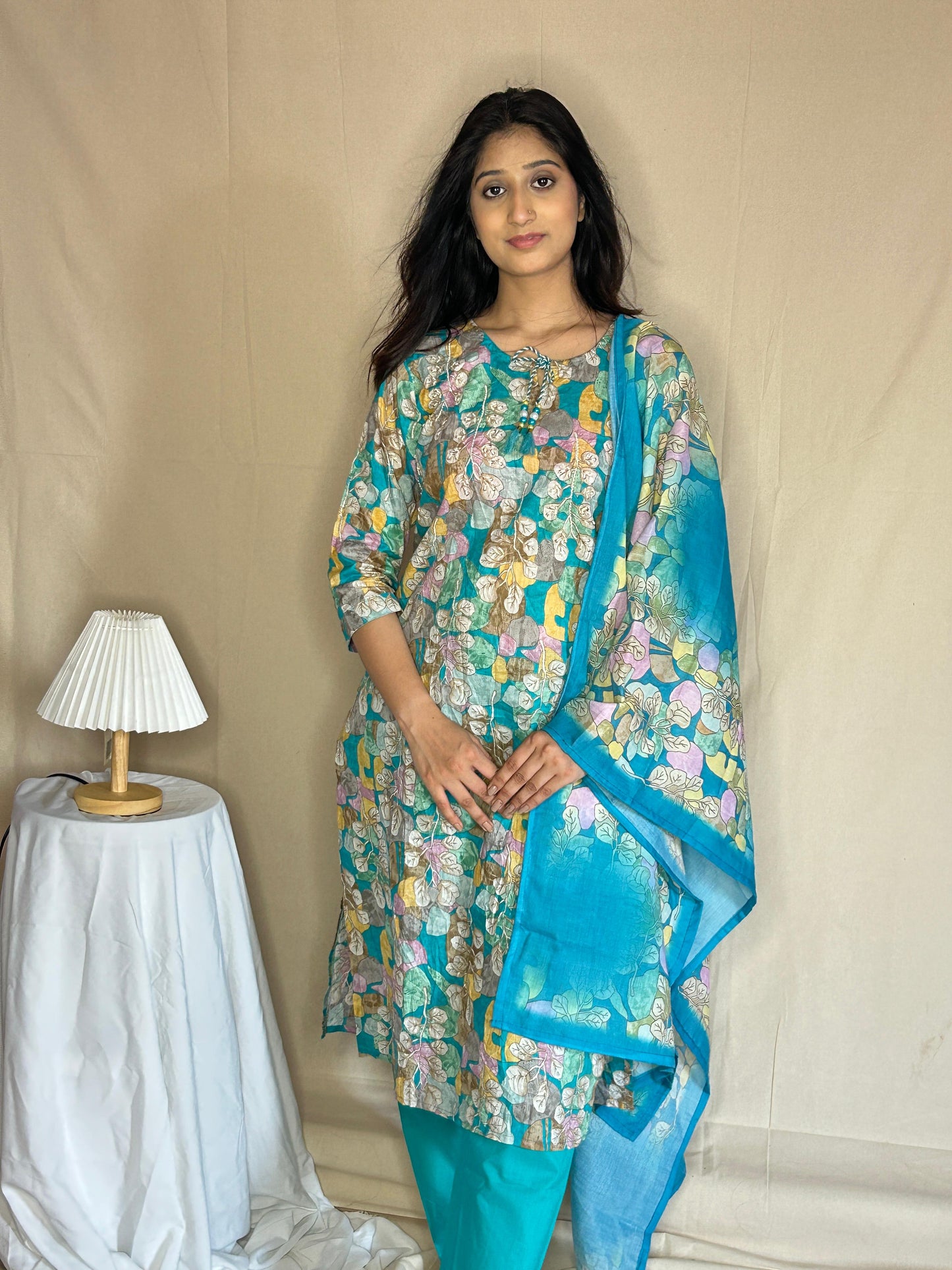 Floral Moti Work Kurta Set with Cotton Dupatta – 3-Piece Ethnic Wear for Women by APSSARA