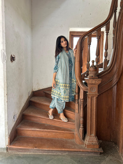 Cotton Printed Kurta Set with Afghani Pants & Dupatta – Comfortable 3-Piece Ethnic Wear for Women | APSSARA