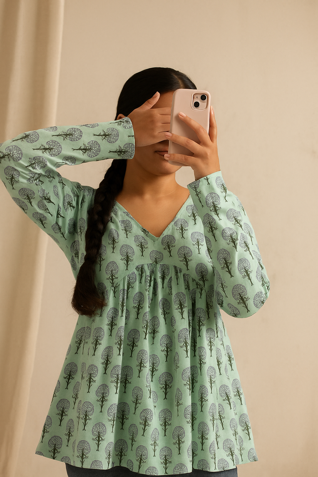 Floral Cotton Short Kurti with Full Sleeves – Casual & Comfortable Women’s Ethnic Wear