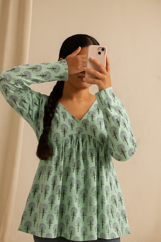 Floral Cotton Short Kurti with Full Sleeves – Casual & Comfortable Women’s Ethnic Wear