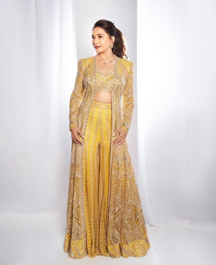 madhuri dixit inspired yellow indo-western